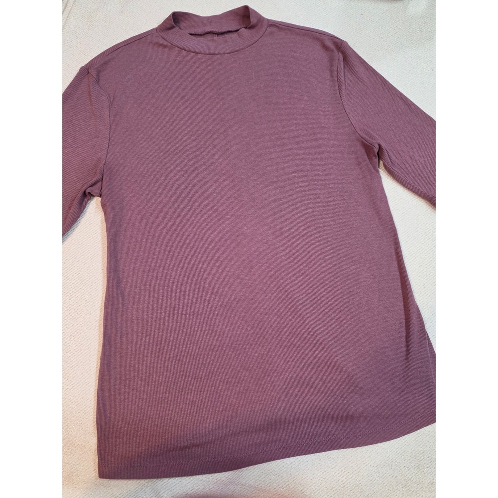 A New Day Womens Mock Neck Ribbed Top Dusty Mauve Purple 3/4 Sleeve Medium - Picture 2 of 5